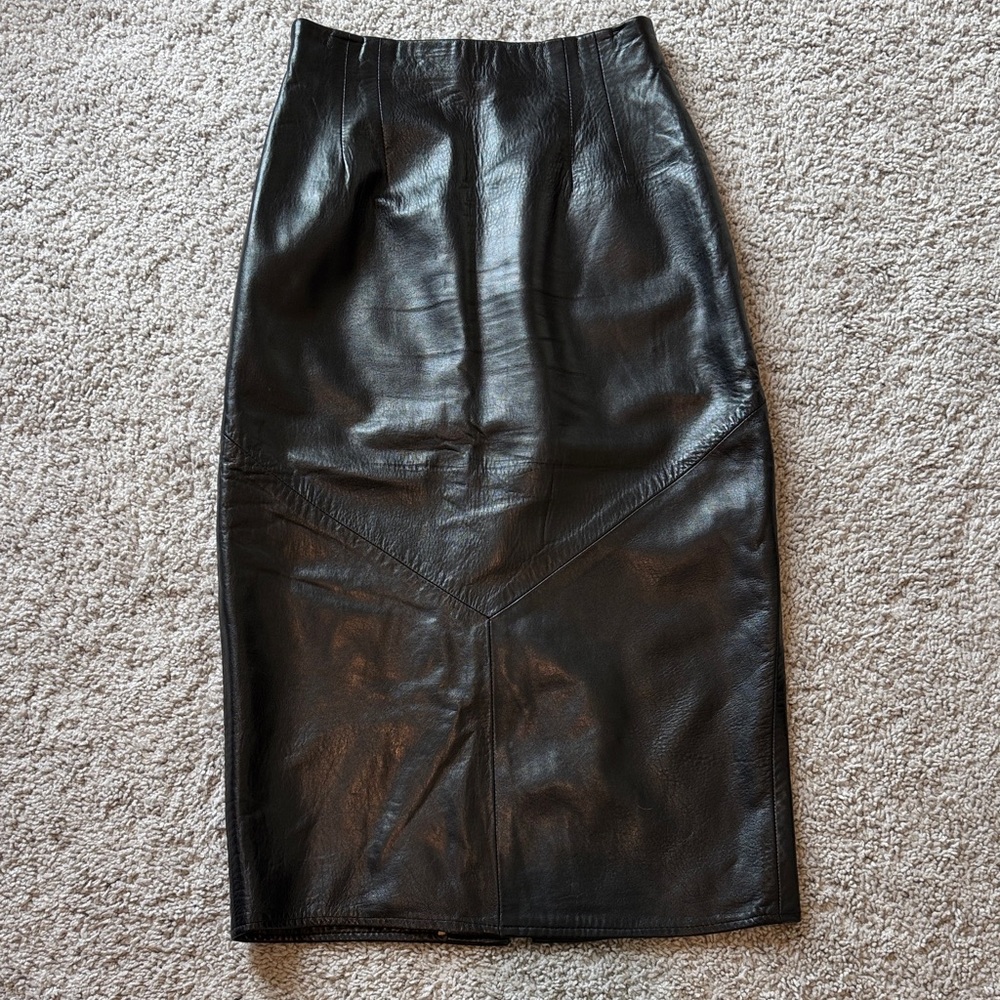 Vintage Vakko Black Lamb Leather Maxi Skirt